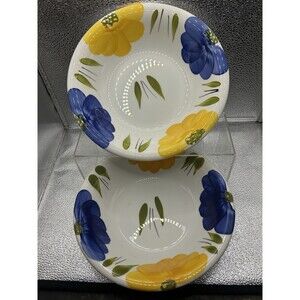 Pair Of Maxam Italy"La Primula" Yellow & Blue Daisy 8 1/4" Dia. Soup Bowls